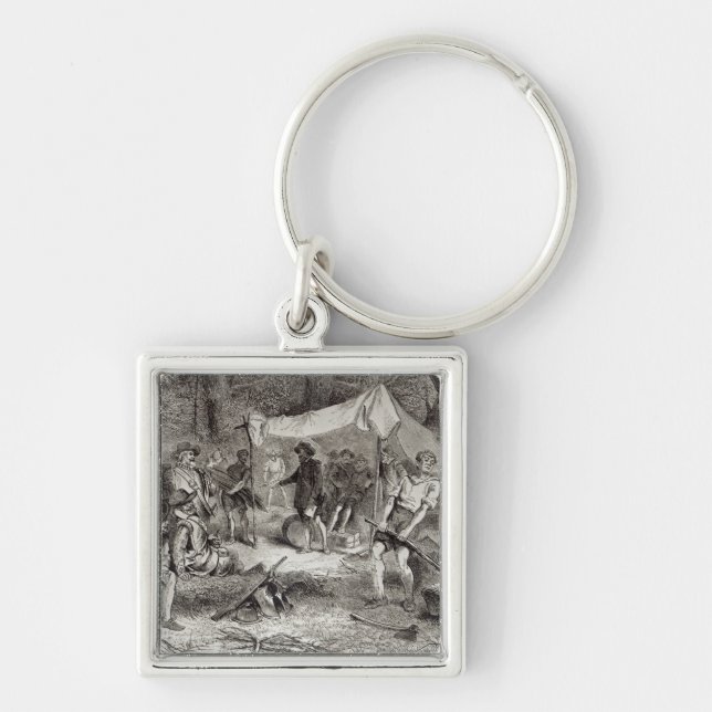 Den första dagen på Jamestown Fyrkantig Silverfärgad Nyckelring (Framsidan)