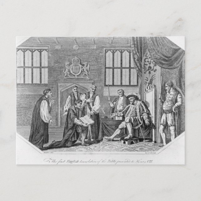 Den första engelska översättningen av bibeln vykort (Framsida)