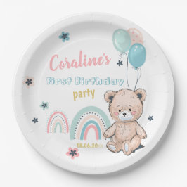 Den första födelsedag Pappra plattan med söt nalle