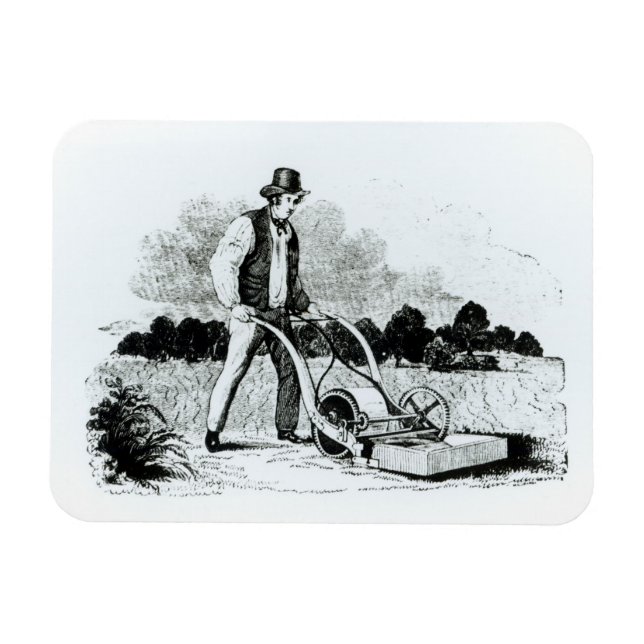 Den första gräsklipparen (engrave) (b/w bild) magnet (Horisontell)