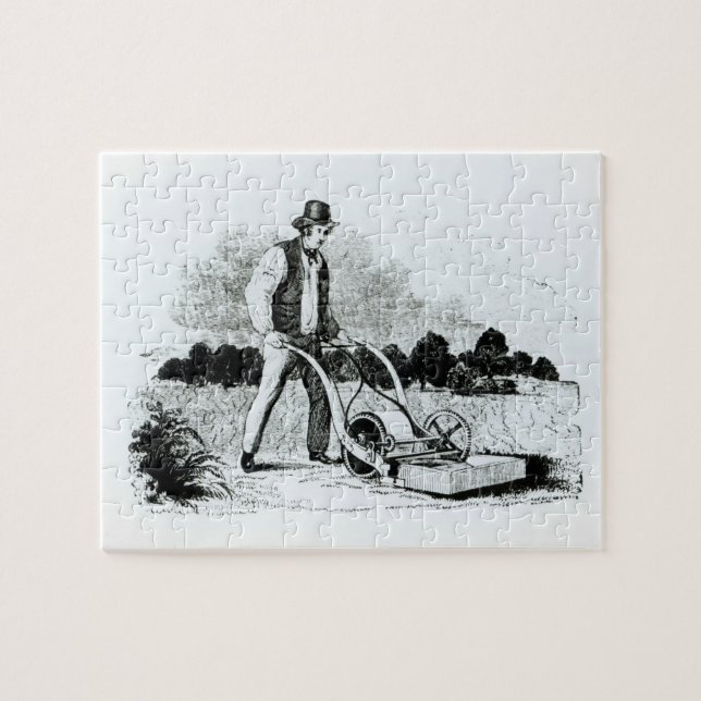 Den första gräsklipparen (gravyr) (b-/wfotoet) pussel (Horisontell)