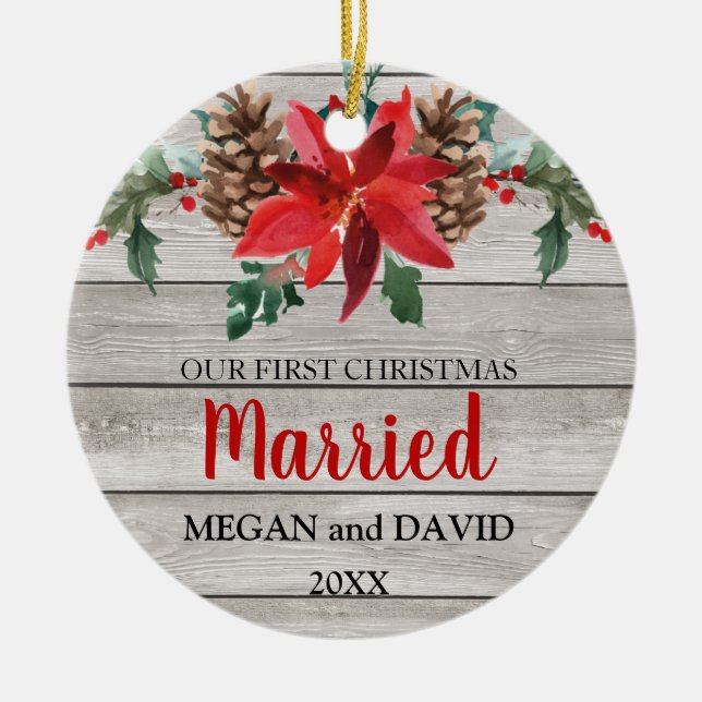 Den första julen att gifta sig lantliga julgransprydnad keramik (Framsidan)