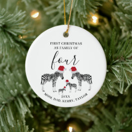 Den första julfamiljen med fyra Cute Zebra Julgransprydnad Keramik