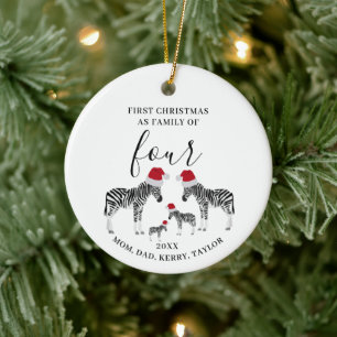 Den första julfamiljen med fyra Cute Zebra Julgransprydnad Keramik