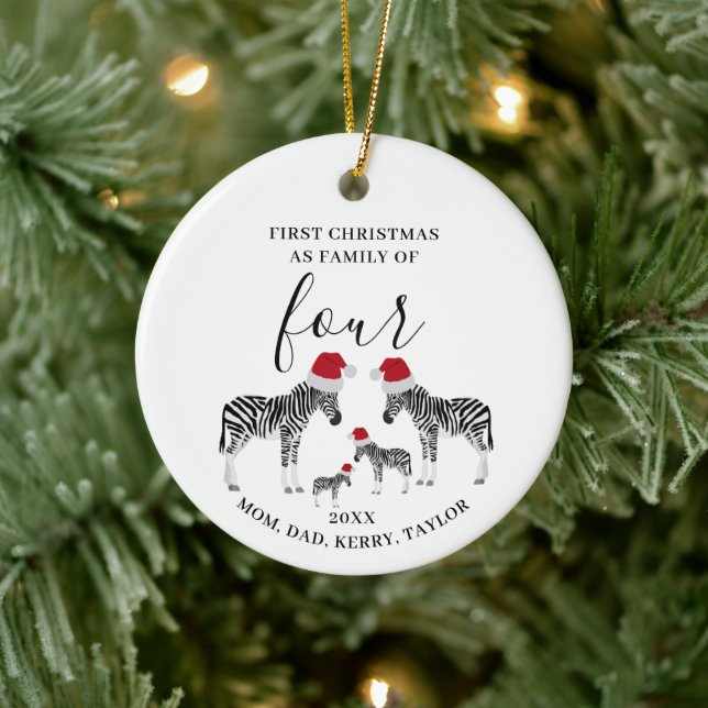 Den första julfamiljen med fyra Cute Zebra Julgransprydnad Keramik (Träd)