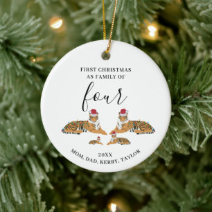 Den första julfamiljen med fyra grindtändare julgransprydnad keramik