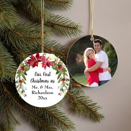 Den första jultomten Gift Poinsettia Photo Julgransprydnad Keramik