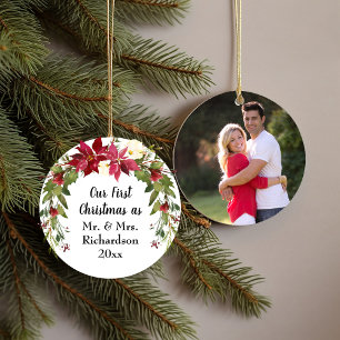Den första jultomten Gift Poinsettia Photo Julgransprydnad Keramik