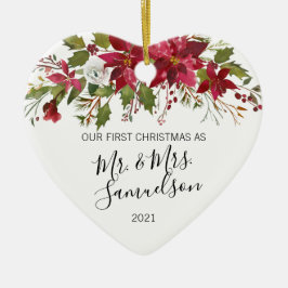 Den första jultomten Married Red Poinsettia Waterc Julgransprydnad Keramik