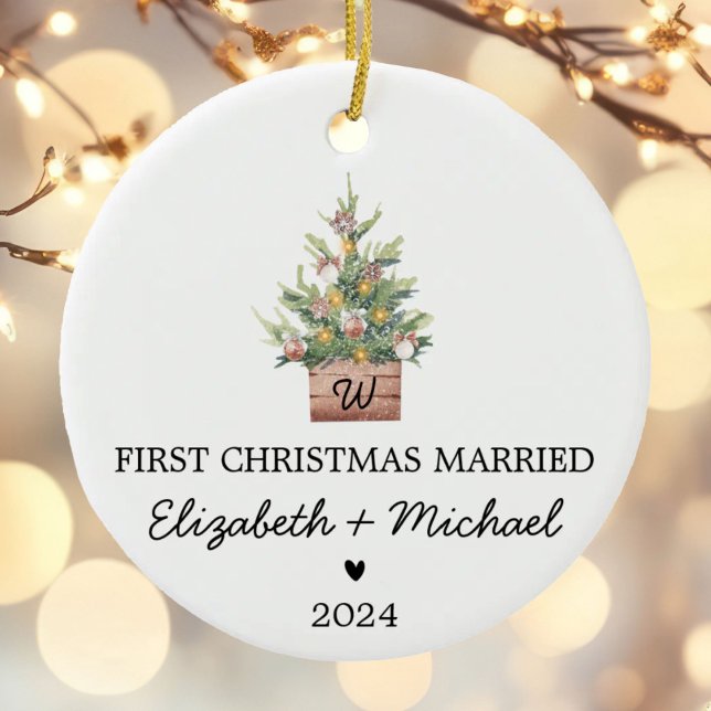 Den första jultomten Married Watercolor Julgran Julgransprydnad Keramik (Skapare uppladdad)