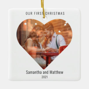 Den första jultomten med Kärlek Heart Photo Julgransprydnad Keramik
