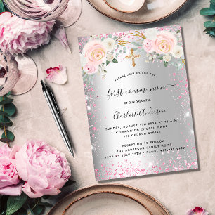 Den första kommunala silver rosa blommigt-miniatyr inbjudningar
