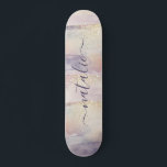 Den första lila rosa glitter gnistra namn mini skateboard bräda 18,5 cm<br><div class="desc">Gnistran vid Girly lila glitter rosa,  den första personligen,  hörnhålet namn. Fin vattenfärgad illustration,  idealisk födelsedag eller julklapp. Perfekt hiss för din dam golfvän eller släkting.</div>