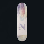 Den första lila rosa glitter gnistra namn mini skateboard bräda 18,5 cm<br><div class="desc">Gnistran vid Girly lila glitter rosa,  den första personligen,  hörnhålet namn. Fin vattenfärgad illustration,  idealisk födelsedag eller julklapp. Perfekt hiss för din dam golfvän eller släkting.</div>