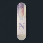 Den första lila rosa glitter gnistra namn mini skateboard bräda 18,5 cm<br><div class="desc">Gnistran vid Girly lila glitter rosa,  den första personligen,  hörnhålet namn. Fin vattenfärgad illustration,  idealisk födelsedag eller julklapp. Perfekt hiss för din dam golfvän eller släkting.</div>