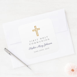 Den första samfälligheten i Modern Navy Blue Kor Fyrkantigt Klistermärke