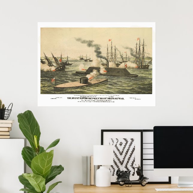 Den första striden mellan järnkrigsfartyg 1862 poster (Hemmakontoret)