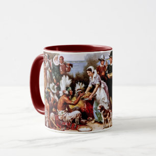 Den första thanksgivingen 1621. Konstgåvamuggar Mugg