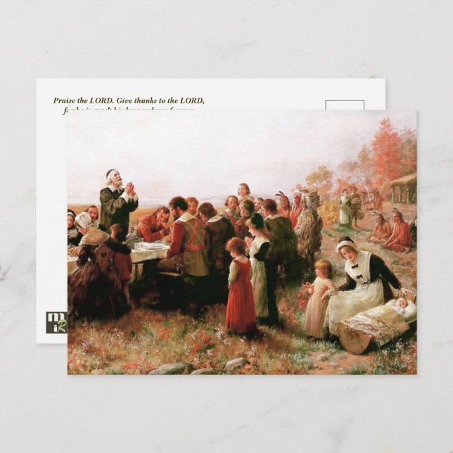 Den första Thanksgivingen i Plymouth Vykort (Fram/baksida)
