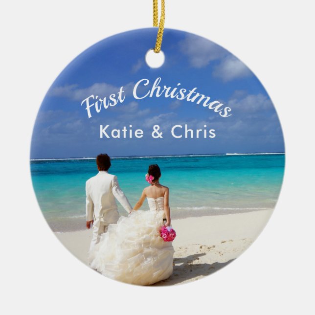 Den första Tropiska julparadise Bröllop Julgransprydnad Keramik (Framsidan)