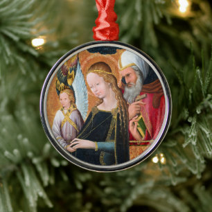 Den förväntansfulla madonnan med Josef rund Julgransprydnad Metall