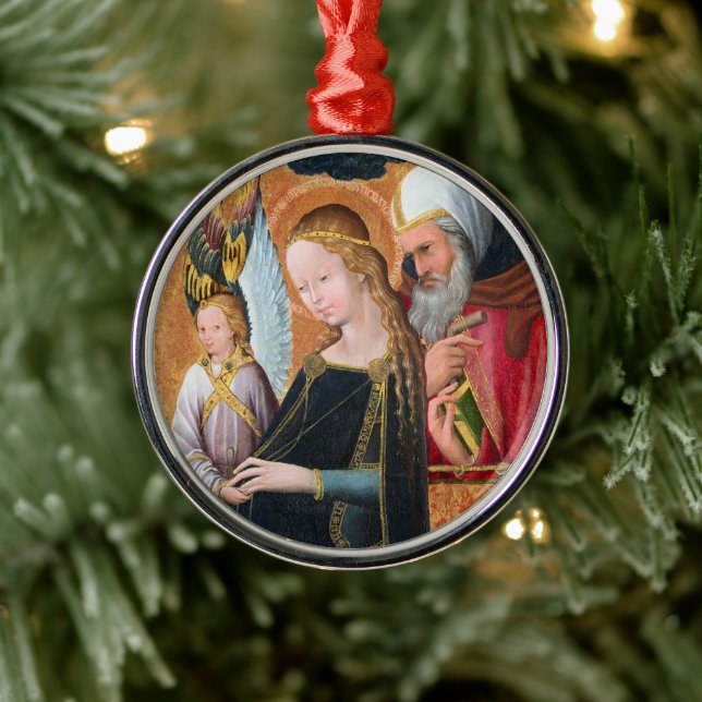 Den förväntansfulla madonnan med Josef rund Julgransprydnad Metall (Träd)