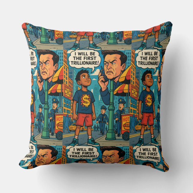 Den framtida biljonärspojken Pop Art-kastkudde Kudde (Framsida)