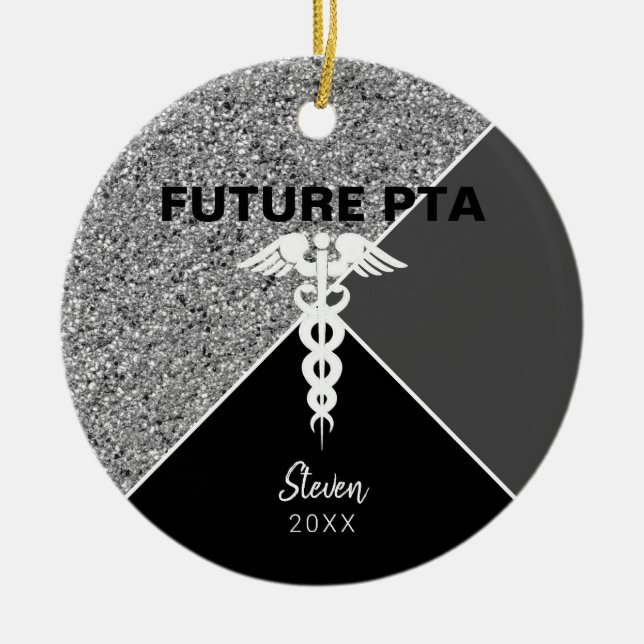 Den framtida fysikterapiassistenten Silver Namn Julgransprydnad Keramik (Framsidan)