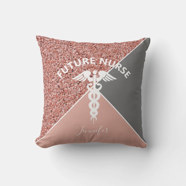 Den framtida sjuksköterskans Rosa Glitter Personli Kudde (Framsida)