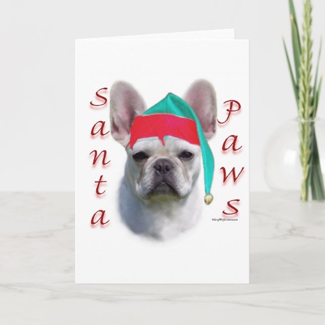 Den franska bulldoggen (vita) Santa tafsar Helgkort (Framsida)