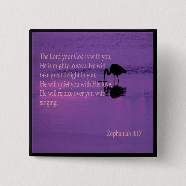 den fridsamma heronen med den Zephaniah 3:17 Knapp (Framsida)