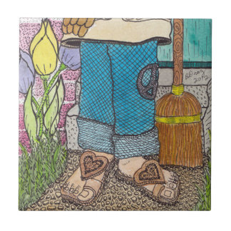 Den fridsamma trädgårdsmästaren belägger med tegel kakelplatta