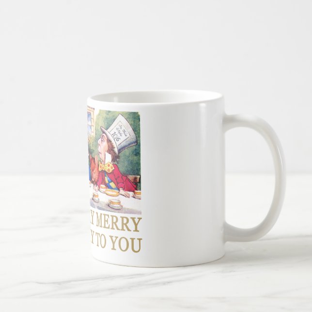 DEN GALNA HATTMAKAREN ÖNSKAR ALICE EN GLAD OBURSDA KAFFEMUGG (Höger)