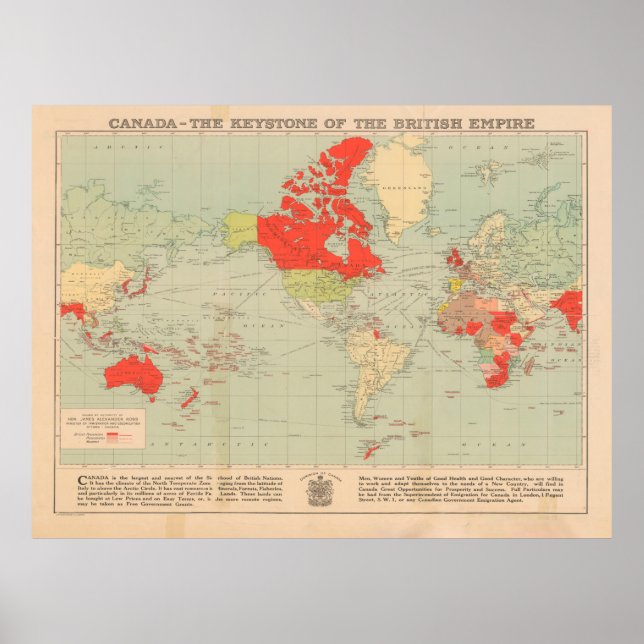Den gamla brittiska imperiets världskarta (1920) poster (Framsidan)