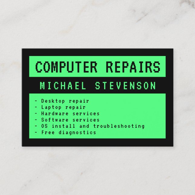 Den gamla datorn skärm grönt och svart visitkort (Framsida)