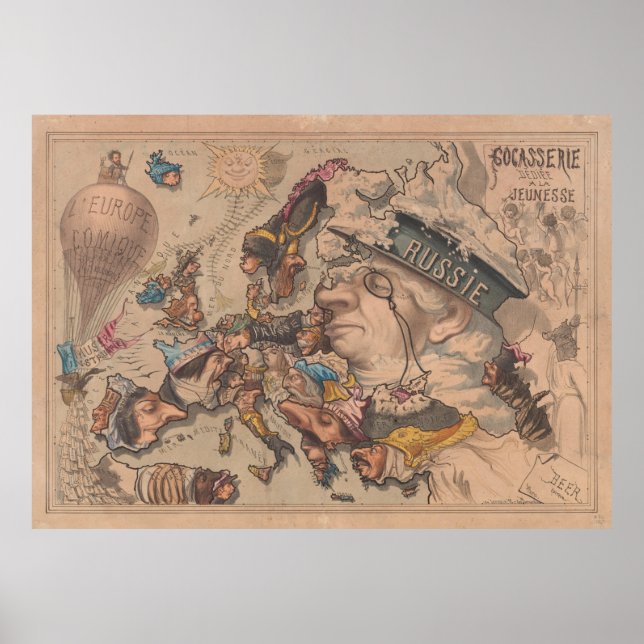 Den gamla europeiska politiska Tecknaden Karta (18 Poster (Framsidan)