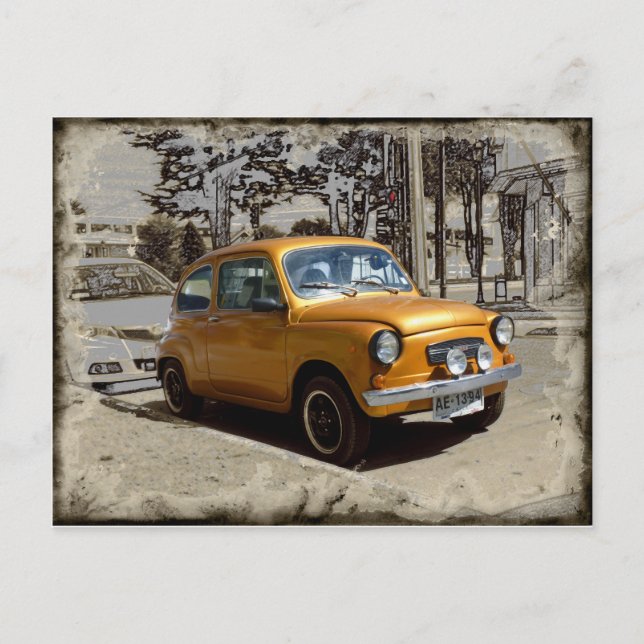 Den gamla guld-bilen vykort (Framsida)