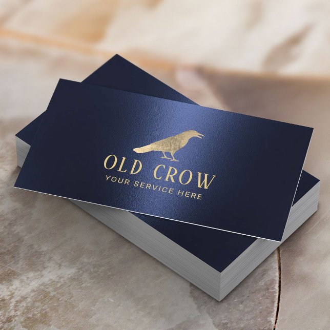 Den gamla Kråkan Guld Bird Logotyp Modern Navy Blu Visitkort (Skapare uppladdad)