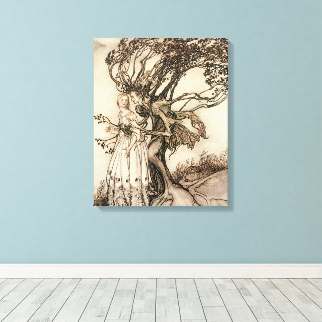 Den gamla kvinnan i skogen av Arthur Rackham Canvastryck (Insitu (trägolv))