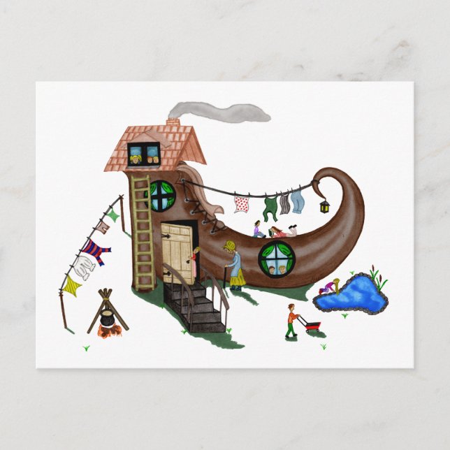 Den gamla kvinnan i skon vykort (Framsida)