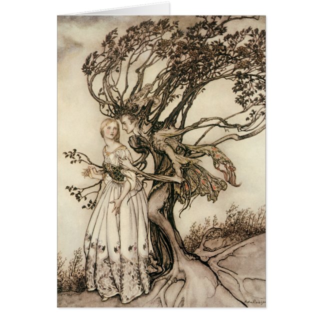 Den gamla kvinnan i Wood av Arthur Rackham Hälsningskort (Framsidan)