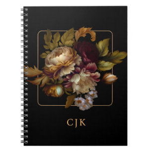 Den gamla Mörken Blommigt Bouquet med Monogram Anteckningsbok
