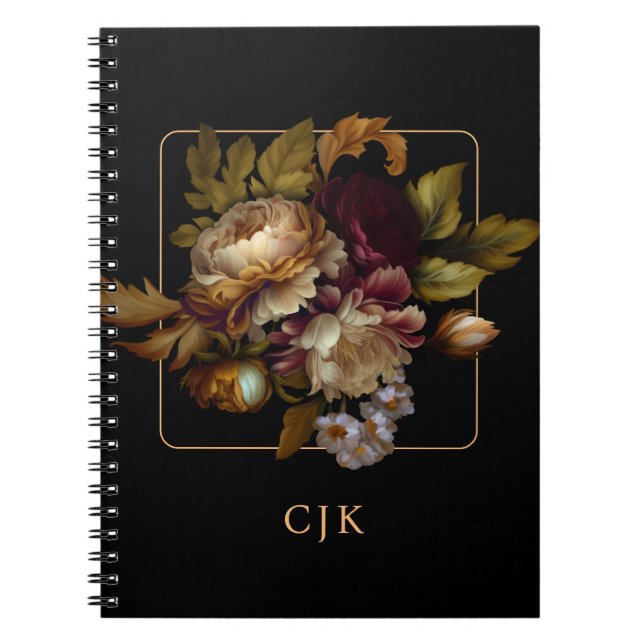 Den gamla Mörken Blommigt Bouquet med Monogram Anteckningsbok (Framsidan)