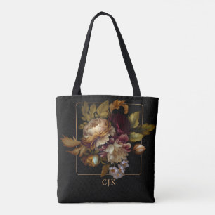 Den gamla Mörken Blommigt Bouquet med Monogram Tygkasse