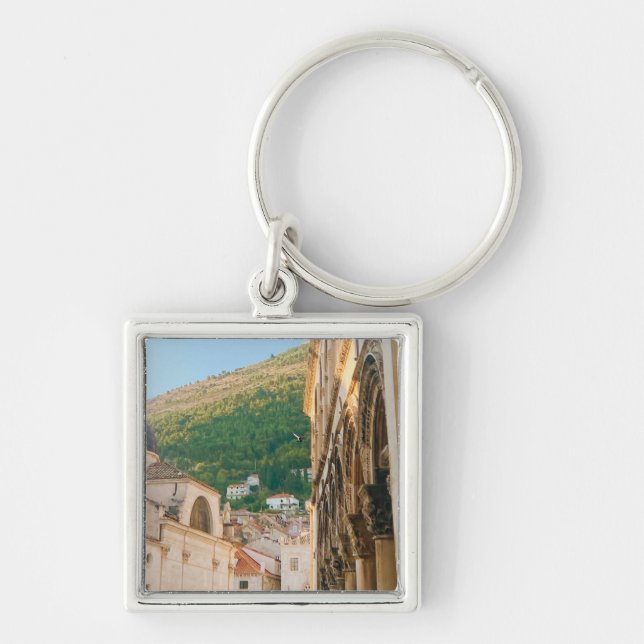 Den gamla staden Dubrovnik Fyrkantig Silverfärgad Nyckelring (Framsidan)