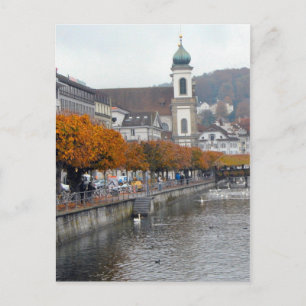 Den gamla staden Lucerne - Jesuitkyrkan och vatten Vykort