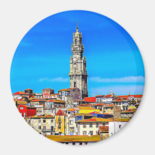 Den gamla staden Porto med torn Clerigos. Magnet