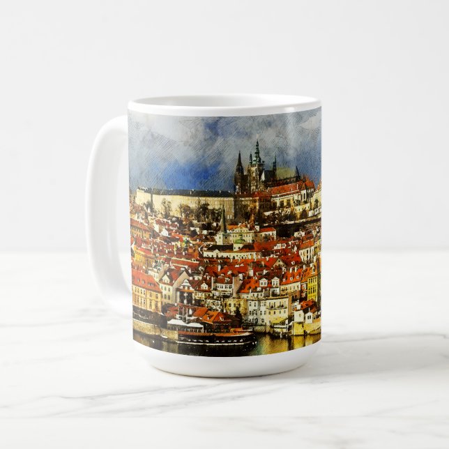 Den gamla staden Prag (Praha) från Bridge Torn Kaffemugg (Framsida vänster)