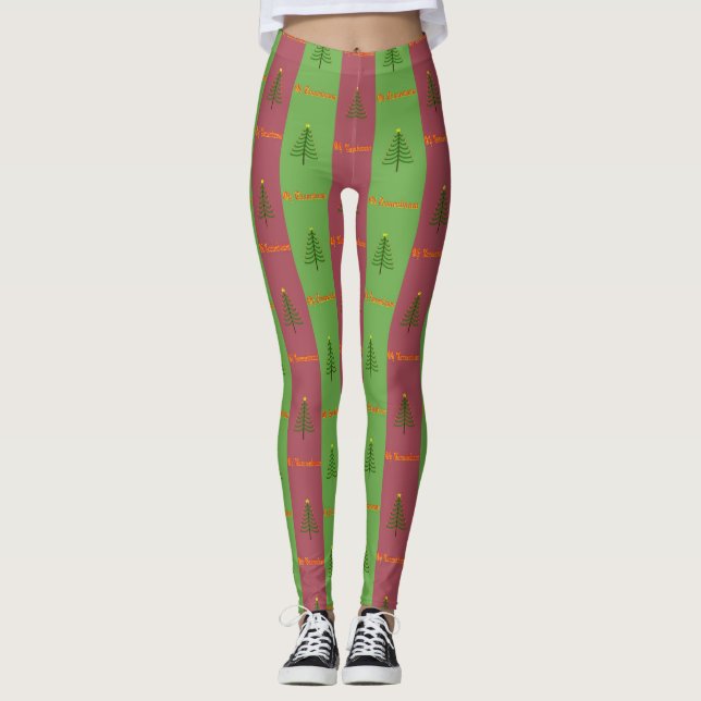 Den gamla världen Julgran Mönster Evergreen Leggings (Framsida)