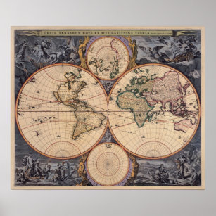 Den gamla världskartan Anque Karta för Poster